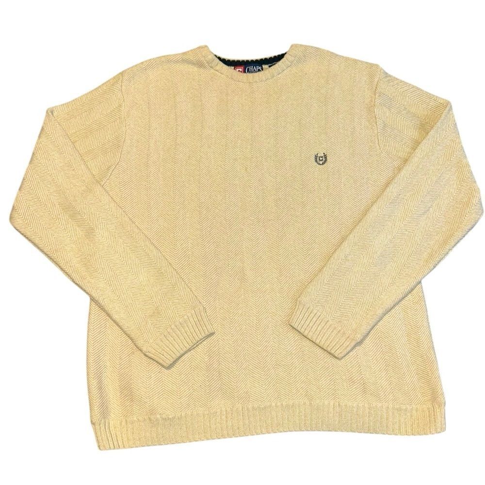 Chaps Men’s XL Beige Herringbone Cotton Sweater - Crewneck Pullover Casual